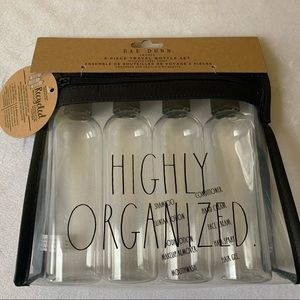 Rae Dunn Highly Organized 5 Pc Travel Bottle And Bag Set With Labels